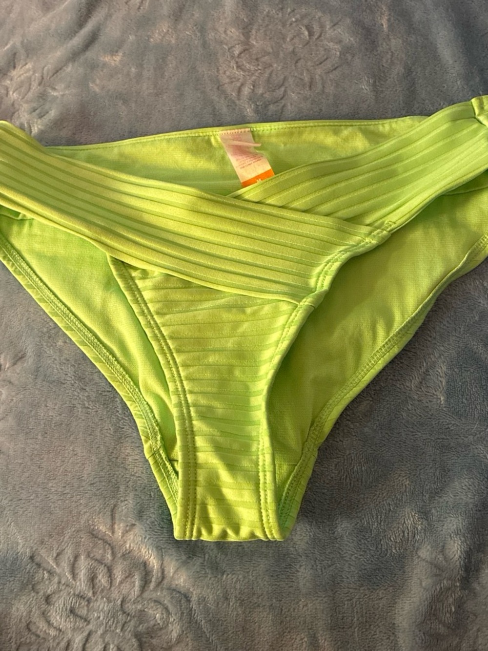Neon Lime Ribbed Bikini Bottom - Women Swim